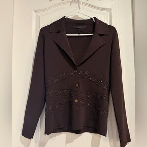 BCBGMaxAzria Dark Brown Lace-Accented knitted Blazer